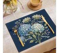 6 Sets de Table en Lin Aquarelle Plantes,30 x 45 cm Set de Table Lavable, Hortensia Libellule,à la Cuisine, au Salon, à la Salle à Manger