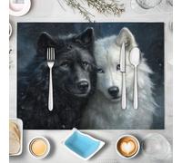 6 Sets de Table en Lin Portraits Réalistes Animaux, Set de Table Loups Sauvages Doubles, Lavables,Rectangulaires Résistants à la Chaleur,Décoration pour Cuisine,Table à Manger, 45x30cm