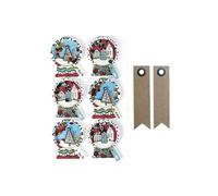 6 stickers 3D de Noël Boules de neige 5 cm + 20 étiquettes kraft Fanion