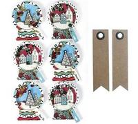 6 stickers 3D de Noël Boules de neige 5 cm + 20 étiquettes kraft Fanion Multicolore G