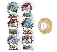 6 Stickers 3d De Noël Boules De Neige 5 Cm + Masking Tape Doré À Paillettes 5 M