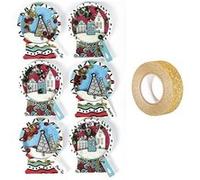 6 stickers 3D de Noël Boules de neige 5 cm + masking tape doré à paillettes 5 m Multicolore G