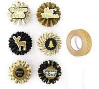 6 stickers 3D médaillons de Noël 4 cm + masking tape doré à paillettes 5 m Multicolore G