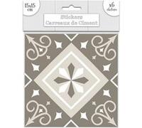 6 stickers à carreaux de ciment 15 x 15 cm BEIGE G