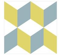 6 Stickers carreaux de ciment - 15 x 15 cm - Bleu et jaune et blanc