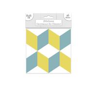 6 Stickers carreaux de ciment - 15 x 15 cm - Bleu et jaune et blanc