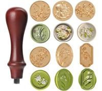 6 Têtes Sceau Cire Ensemble de Tampon Cire en Alliage avec Manche en Bois, Cachet de Cire Hiver Floral pour Invitations de Mariage, Lettres et Cadeaux DIY