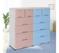 6 tiroirs en plastique Armoire de rangement indépendante avec roue pour chambre à coucher (bleu)