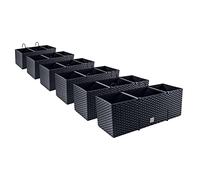 6 x Jardinières, Pot de fleurs, aspect rotin avec supports, Pot de plantes, Jardinière de balcon, Jardinières, Anthracite
