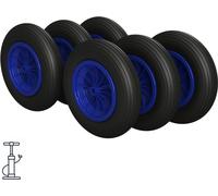 6 x Roue à air Ø 370 mm 3.50-8 palier lisse roue de brouette pneus, noir/bleu