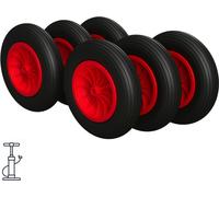 6 x Roue à air Ø 370 mm 3.50-8 palier lisse roue de brouette pneus, noir/rouge