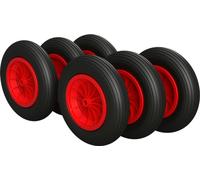 6 x Roue en polyuréthane Ø 350 mm 3.50-8 palier lisse roue de brouette pneus anti-crevaison, noir/rouge