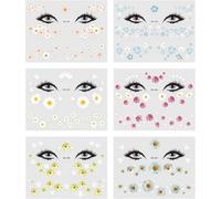 6 X Temporary Daisy Face Tattoos, Flower Face Tattoo Stickers, Make-Up Stickers, For Cosplay Masquerade Carnival Theme Party
