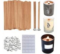 60/120/300 pièces Kit de bougie en bois sans fumée - âme en bois - inflammable, âme de bougie naturelle. (60 pièces = 20 pièces de mèche de bougie en bois sans fumée, 20 pièces de support métallique e