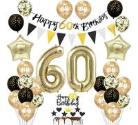 60 ans Anniversaire Décoration homme femme, Noir Bannière 60 ans Anniversaire Guirlande Déco 60 ans Anniversaire femme Or Ballons 60 ans Anniversaire Décoration gâteau 60 ans Anniversaire homme