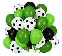 60 ballons en latex sur le thème du football, verts, blancs et noirs, pour une fête d'anniversaire