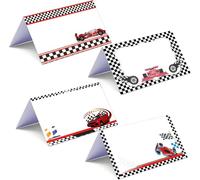 60 Cartes de place de table de voiture de course Nom de vacances Cartes | 3x4,6 pouces Carte de nom de réglage de table pour la fête d'anniversaire Baby Shower 60Pack