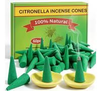 60 Cônes Encens à la Citronnelle, Encens Cône Naturel avec 2 coupelles en céramique, Encens Cone Citronnelle pour Terrasse, Jardin, Camping, extérieur, Soirée d'été