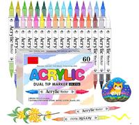 60 Couleur Feutre Acrylique à Double Pointe,Marqueur Peinture Acrylique avec Pointe Extra Fine de 0,7 mm,Permanent (Lot de 30）