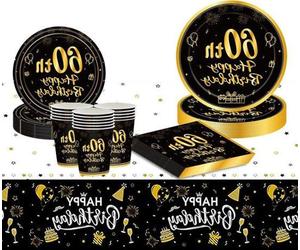 60. Décorations d'anniversaire - Assiettes en carton - Serviettes - Vaisselle - Set de nappes - Vaisselle jetable de fête - Hommes - Femmes - Fête d'anniversaire 60 - Fournitures de table