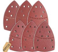 60 pièces de papier abrasif triangulaire pour ponceuse, dimensions 105x152 mm, 11 trous, pour bois, métal et plastique
