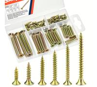 60 pièces Kit d'assortiment de vis à bois haute dureté, comprenant des vis à tête plate à filetage grossier en #4 X 12,7 mm, #6 X 15,9 mm, #6 X 25,4 mm, #8 X 31,8 mm, #8 X 38,1 mm, #10 X 50,8 mm (6 ta