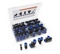 60 pièces Push-to-Connect Kit pneumatique 1/4" pour raccord rapide | Assortiment de 60 pièces en T, angle droit, 1/4" OD, montage sans outil, polyvalent