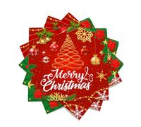 60 Pièces Serviettes de Noël Jetables, Serviettes Cloche de Noël Cocktail De Serviette de Table Santa Claus Papier Serviette Décoratives pour Fournitures de Fête de dîner de Noël