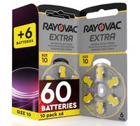 60 Piles Appareils Auditifs 10 Rayovac Extra + 6 Udivita | 10+1 Plaquettes de 6 Batteries, Technologie Suond Fusion
