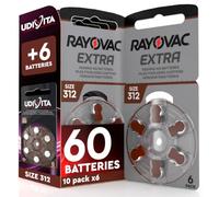 60 Piles pour Appareils Auditifs Rayovac Extra Size Technologie Suond Fusion 312-10 Plaquettes de 6 Piles