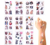 60 Tatouages Temporaires Animaux pour Enfants, Motif Chat Aquarelle Imperméables pour Décorer les Bras et les Épaules Idéal Fêtes d'Anniversaire des Garçons et des Filles