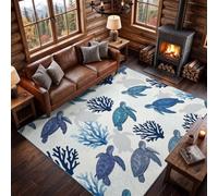 60 x 110 cm Tapis, Tapis Lavable en Machine, Bord De Mer Animal Tropical Tortue De Mer Coraux Algues Bleu, à Poils Courts, Antidérapant et Doux, pour Couloir Cuisine Descente de Lit Bureau