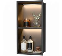 60 x 30 cm, niche de douche murale, niche de douche encastrée en acier inoxydable 304 avec éclairage LED et transformateur, double couche, étagère de rangement pour salle de bain, rangement et