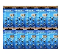 60 x Renata Taille 312 PR41 Lot de 6 Piles pour appareils auditifs Marron