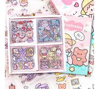 600+ Pièces/100 Feuilles Autocollant Kawaii, Kids Scrapbooking PET Stickers, Rose Mignon Kawaii Autocollants Décoratifs Imperméables Transparents, pour Enfant, Bouteilles, DIY, Journal, Cahier, Album