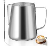 600ml Pichet à Lait en Acier Inoxydable Café au Lait Cappuccino Inox Tasse Avec Mesure Mark Milk Jug Pichet à Mousse pour Faire du Café la Mousse, Argenté
