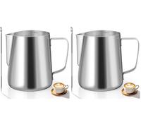 600ml Pichet à Lait en Acier Inoxydable Café au Lait Cappuccino Inox Tasse Avec Mesure Mark Milk Jug Pichet à Mousse pour Faire du Café la Mousse (Lot de 2)