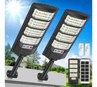 600W Lampadaires solaires extérieurs avec détecteur de mouvement, 6500K Projecteur solaire extérieur IP66 Étanche Télécommande Éclairage solaire lumières de sécurité lampadaire de jardin garage 2
