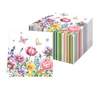 60Pcs Serviettes de Coloré doux à Motif Fleur Papillons Jetables, Serviettes Cocktail Été Printemps Serviette de Table Papier Décoratives pour Fournitures de Fête de Dîner,Anniversaire,Mariage,33x33cm