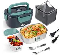 60W Lunch Box Chauffante, 1.5L, 3 en 1 12V/24V/220V , avec Fourchette et Cuillère en Inox, Convient à la Voiture, au Camion