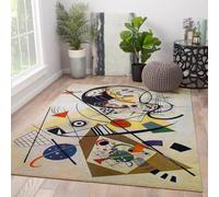 60x100cm Tapis Composition Géométrique Lignes Cercles Triangles | Tapis abstrait lavable antidérapant à poil bas Tapis moderne doux pour salon
