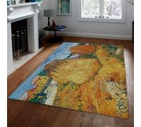 60x90cm Tapis Meules de Foin Style Empâtement Lavable Antidérapant | Moquette à poils bas champ de blé jaune éclatant coucher de soleil tapis intérieur doux pour salon chambre