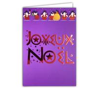 61-5837 Carte Joyeux Noël Grand Texte Rouge Brillant et enveloppe blanche format 12x17,5cm - Frise de Père-Noël avec une hotte de Cadeaux et portant un sapin - Fabriqué en France