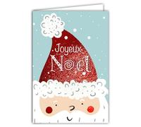 61-5839 Carte Joyeux Noël Bonnet du Père-Noël Rouge Brillant et enveloppe blanche format 12x17,5cm - Portrait Chapeau Pompon - Fabriqué en France