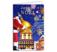 61-5860 Carte Joyeux Noël Bonne Année Meilleurs Vœux + Enveloppe Blanche 12x17,5cm Père Noël ouvrant le Dôme d'un Grand Magasin Parisien Art Déco Nouveau en Or Doré Brillant Fabriqué en France