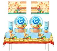 61 pièces Set de vaisselle sur le thème de « Vaiana », pour une fête hawaïenne, comprenant des gobelets, des serviettes en papier, des assiettes et une nappe