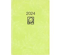 610-0713 Agenda de poche vert 2024 - 10,2 x 14,2 cm - 1 jour sur 1 page - Couverture en carton robuste - Division des heures 7 à 19 heures - Ange bleu