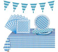 62 Pièces Deco Oktoberfest avec Nappe,Serviettes,Assiettes,Pailles,Bannière Triangle (STIL1)