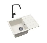 62x44 cm évier avec égouttoir réversible en Granite, à encastrer, blanc + mitigeur lavabo/cuisine Grohe Start (SATSE2WG3047)