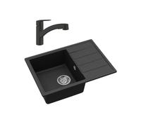 62x44 cm évier avec égouttoir réversible en Granite, à encastrer, noir + mitigeur lavabo/cuisine Grohe Start (SATSE2BG431)
